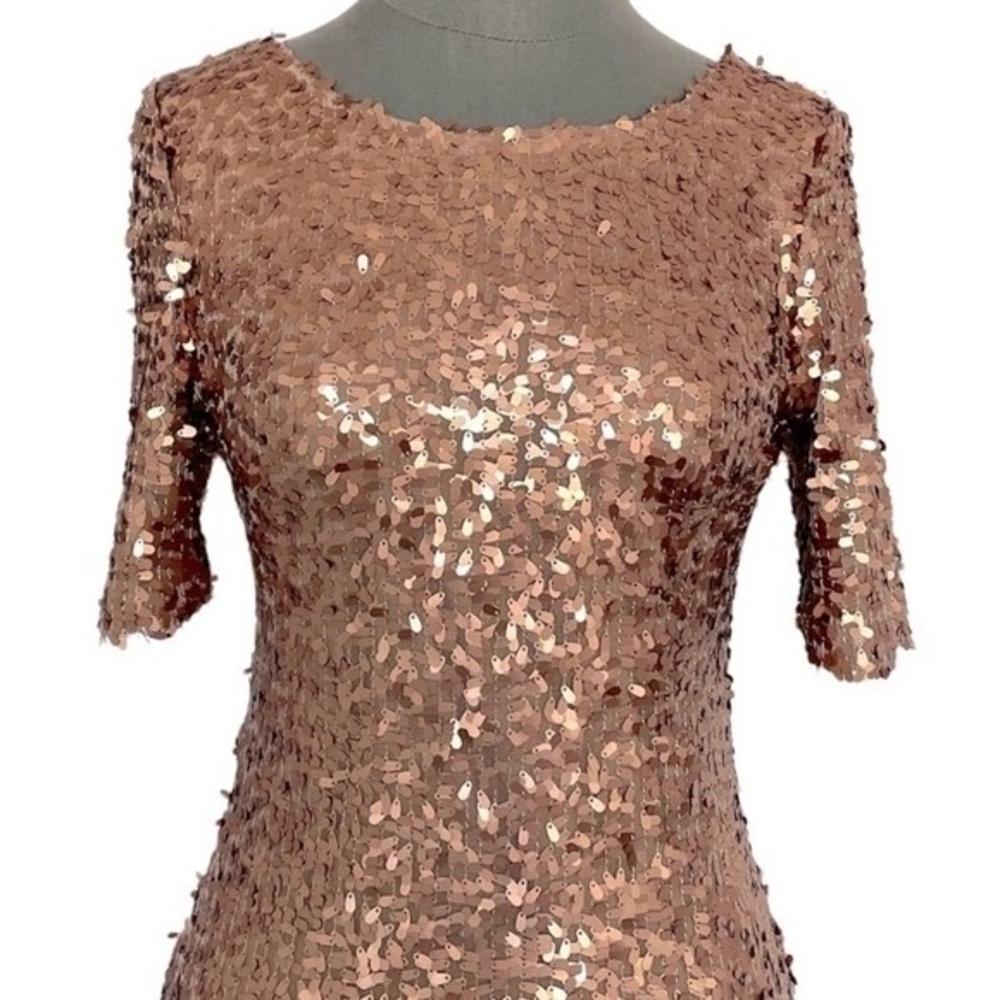 ARK & CO Rose Gold Sequin Bodycon Dress Size 4 Open Back Short Sleeve NWT - Picture 8 of 11